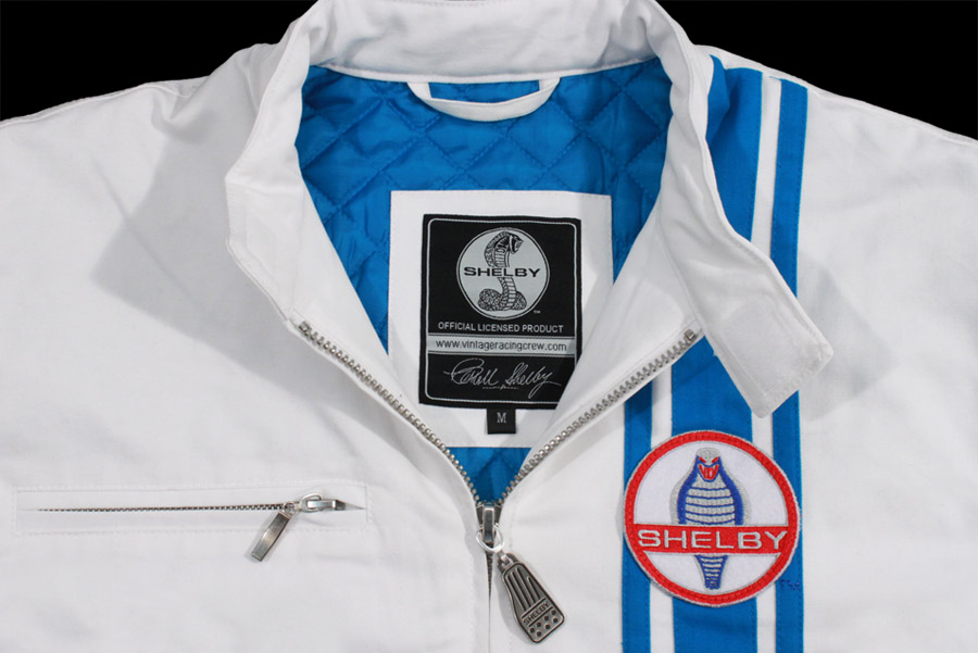 jacket jacke shelby white weiss stripes blue printed badge embroidery embossed buckel zipper woven label