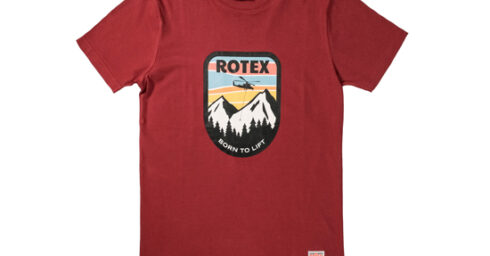 Bordeauxfarbenens Rotex T-Shirt, frontale Ansicht.